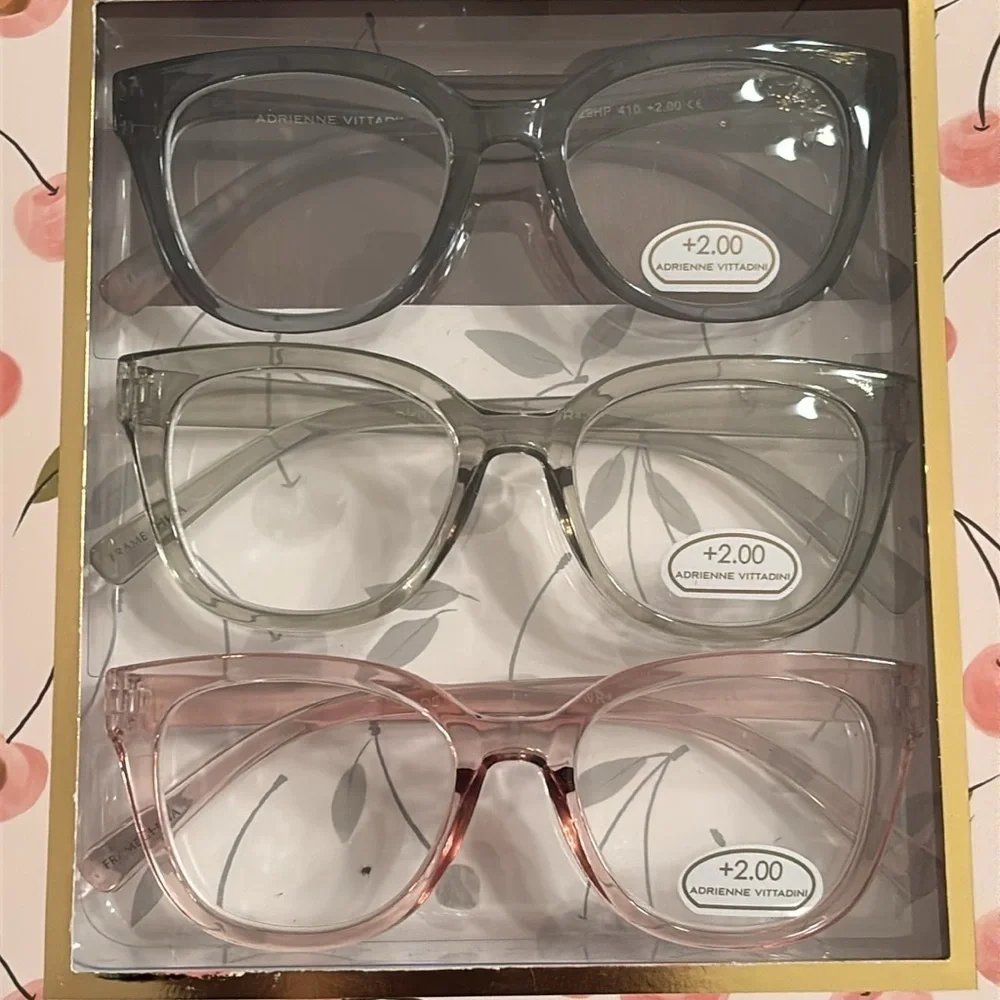 Brand New Adrienne Vittadini Set 3 Pairs of Pastel Premium Reading Glasses +2.00